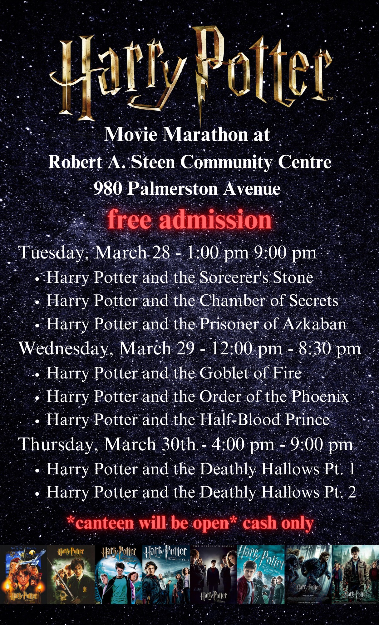 Harry Potter Movie Marathon Robert A. Steen CC Free, March 2830