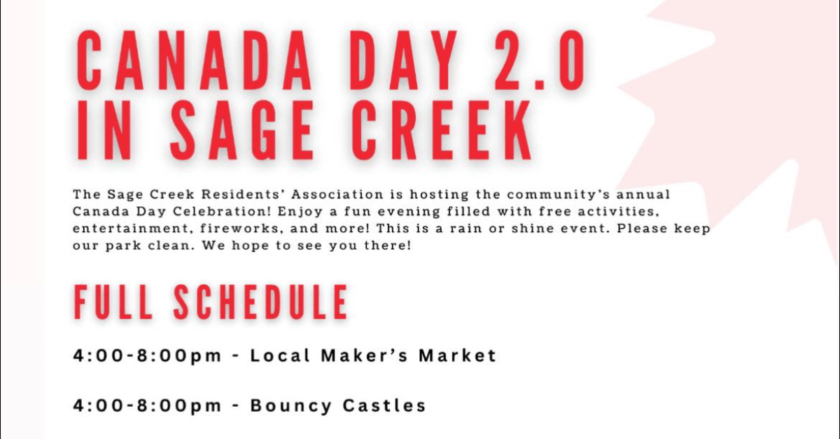 Canada Day Event at Sage Creek July 7, 2024 Free, 4 PM 11 PM